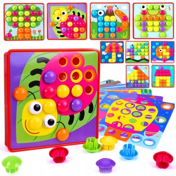 Button Mosaic Training Little Hand Manual Mosaic 2+, Askato – a creative mosaic set for young children, featuring colorful buttons to arrange and create patterns. It helps develop fine motor skills, hand-eye coordination, and creativity.