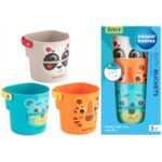 This set of 3 colorful cups and buckets from CANPOL is designed for fun water play in the bath or tub. The cups feature playful overflow and tube designs, making them perfect for scooping, pouring, and creating gentle water streams