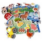 These colorful foam bath stickers feature a fun farm theme, allowing kids to stick and arrange animals and farm items on the bath walls. Ideal for imaginative play, they stick easily to wet surfaces and are safe for children.