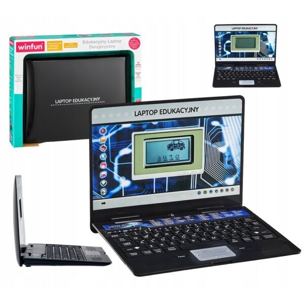 Computer Educational Laptop for Children PL-ANG 98 Toys Language Learning is an interactive learning device designed for kids. It offers 98 educational games and activities, focusing on language learning, including English and Polish.