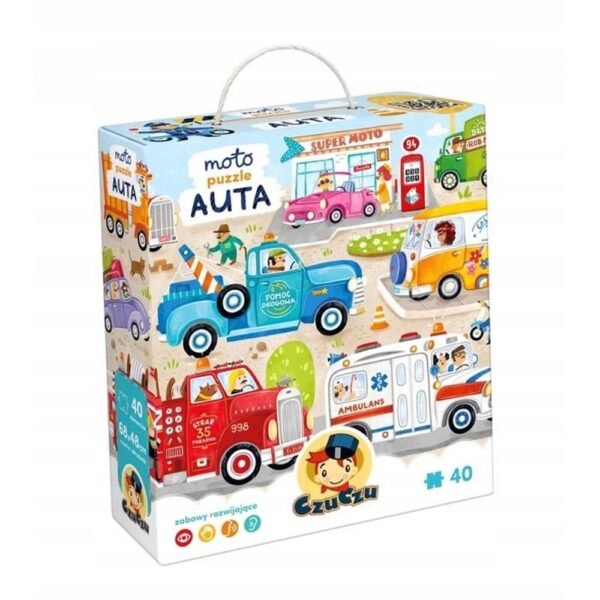 CzuCzu "Moto Puzzle Car" is an educational puzzle designed for children aged 3 and up. It helps young learners develop motor skills and recognition of vehicle shapes through fun, interactive play.