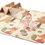The Educational Double-Sided Foam Mat is made from non-toxic XPE foam and measures 200x180 cm. It provides a soft, safe surface for babies to play on, with one side featuring educational designs and the other offering a simple, neutral pattern. The mat is foldable, easy to clean, and perfect for tummy time, crawling, and play.