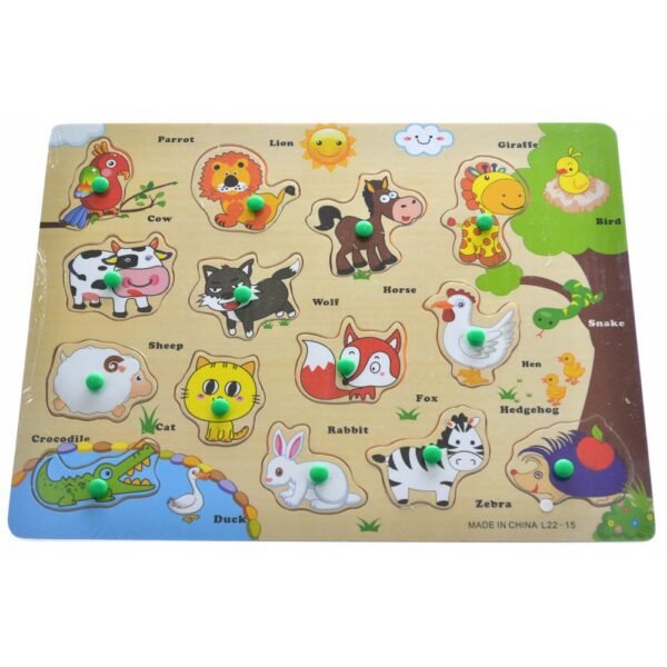 A set of wooden puzzle blocks designed to enhance cognitive and problem-solving skills in children. Bright, durable, and safe for young learners.