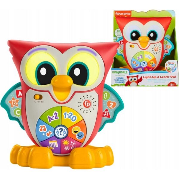 An interactive owl toy that features lights, sounds, and music to help teach toddlers about colors, shapes, numbers, and animals.
