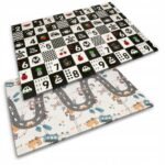 A colorful, soft foam mat with educational designs on both sides, perfect for toddlers to learn while they play.