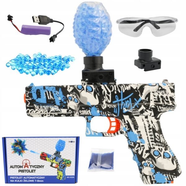 GUN GLOCK FOR WATER GEL BALLS AUTOMATIC ELECTRIC SAFETY GLASSES — automatic Glock replica designed for water gel ball shooting, featuring electric operation for rapid fire. Includes safety glasses for added protection during gameplay. Perfect for tactical fun and gel ball enthusiasts.