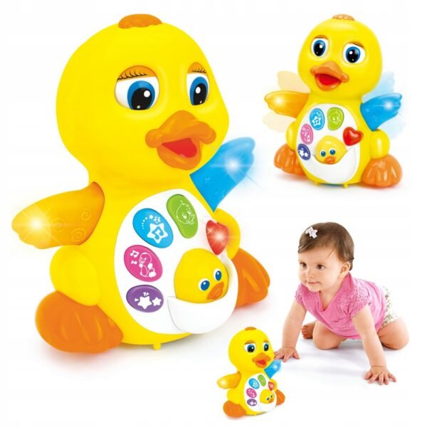The HOLA Interactive Dancing Duck sings, dances, and lights up, offering a fun and engaging experience for young children. It moves to the beat of its music, helping develop motor skills while providing entertainment with sounds, lights, and playful movements.