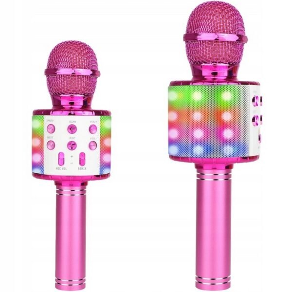 Karaoke microphone Manta Echo Light with Bluetooth and LED in pink is a fun and compact device that combines a microphone and speaker. Perfect for parties and easy to use.