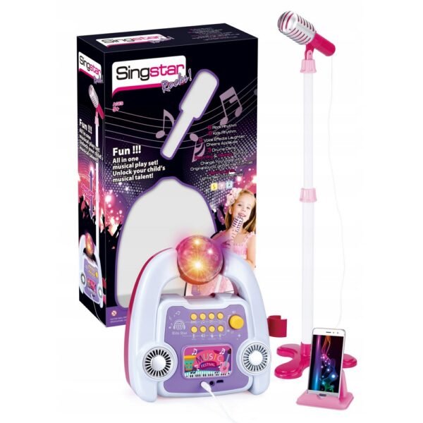 Karaoke Set for Children Microphone Amplifier Stand Luminous Disco Ball is a fun karaoke set with a microphone, amplifier, stand, and a glowing disco ball for an exciting singing experience.