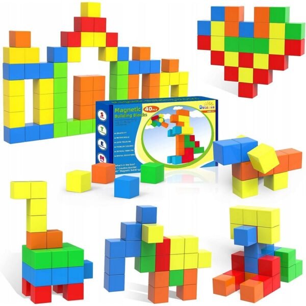 A large set of magnetic construction blocks designed for children, promoting creativity, spatial awareness, and problem-solving skills.