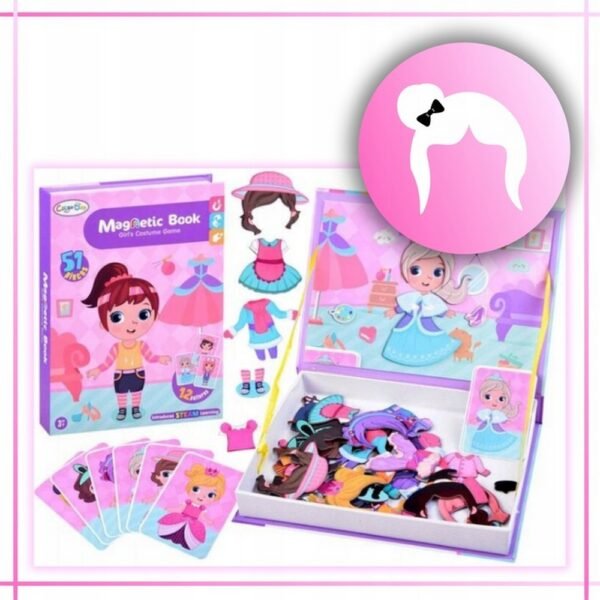 Magnetic Puzzle "Magnetic Board Puzzle Book - Tuning Doll." This interactive puzzle set includes a magnetic board and various pieces to dress and style a doll, encouraging creativity and fine motor skills in children.