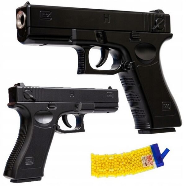 METAL GUN WITH PLASTIC BALLS REPLICA IMITATION GLOCK C7 800 BALLS — realistic metal Glock C7 replica designed for gel ball shooting, featuring durable construction and high accuracy. Comes with 800 plastic gel balls for extended play and added realism. Ideal for training and recreational use.