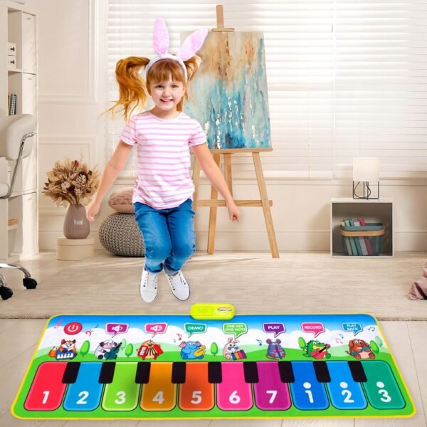 Musical Dance Mat for Children, Interactive, 130 cm, Piano Records is an interactive mat that combines dance and music, featuring piano keys and recording functions for kids to enjoy rhythmic play.