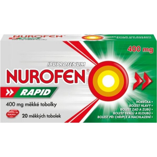 Nurofen Rapid 400mg capsules 20 is a fast-acting pain relief medication containing ibuprofen. It is used to treat various types of pain, such as headaches, muscle pain, dental pain, and period pain, as well as to reduce fever and inflammation.