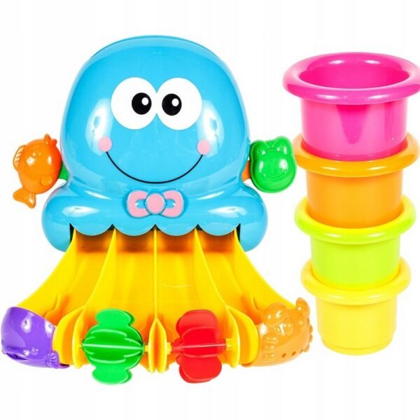 This adorable octopus bath toy comes with colorful cups for pouring and scooping water, making bath time more engaging and fun for kids. The octopus’s playful design encourages imaginative play while helping develop motor skills. Safe, easy to use, and made in China, it’s a delightful addition to any child’s bath time!