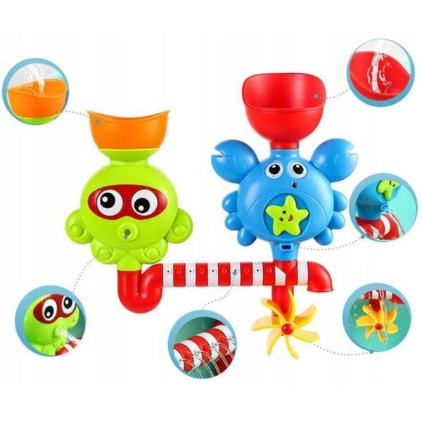This charming bath toy features an octopus and crab that create an overflow water fountain, adding excitement to bath time. Perfect for kids, it’s safe, easy to use, and provides endless fun in the tub. Designed and manufactured in China.
