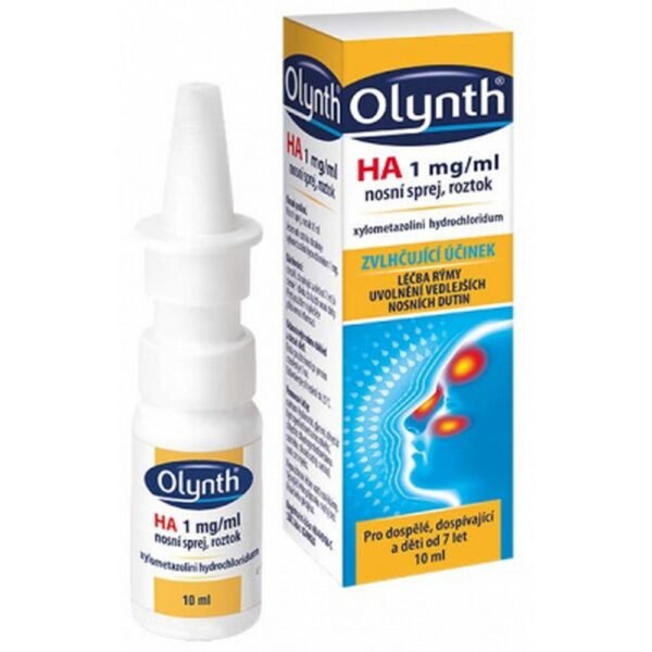 Olynth HA 1mg/ml Nasal Spray Solution 1x10ml is a nasal spray that contains xylometazoline hydrochloride as the active ingredient. It is used to relieve nasal congestion caused by colds, allergies, or sinusitis. The spray works by constricting blood vessels in the nasal passages, reducing swelling and allowing for easier breathing.