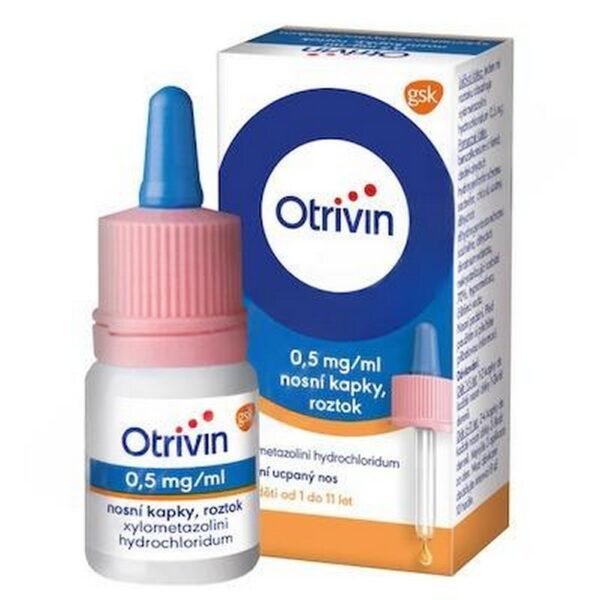 Otrivin 0.5mg/ml Nasal Drops Solution 1x10ml, relieves nasal congestion, provides fast and effective relief from cold symptoms.