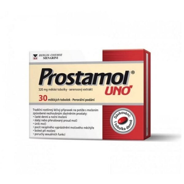 Prostamol Uno 320mg Capsules 30 is a herbal supplement used to support prostate health. It contains Serenoa repens (saw palmetto) extract, which is commonly used to alleviate symptoms associated with benign prostatic hyperplasia (BPH), such as frequent urination or difficulty urinating.