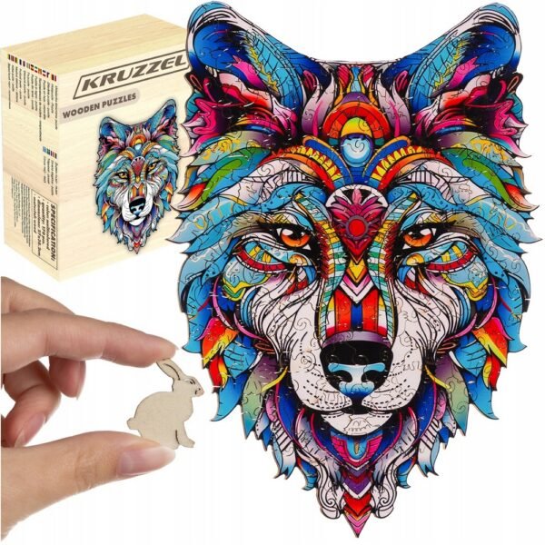 Wooden Educational Puzzle Blocks for Children and Adults, featuring a wolf design. This puzzle helps develop cognitive and problem-solving skills, offering an engaging challenge for all ages.