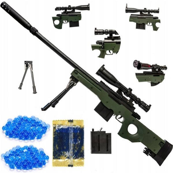 Sniper Rifle for Gel Balls + 500 Rounds Ball Gun — high-performance sniper rifle replica designed for gel ball shooting, offering precision and power. Comes with 500 rounds of gel balls for extended gameplay. Ideal for sniper enthusiasts and tactical combat.