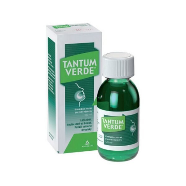 Tantum Verde 1.5mg/ml Gargle Solution 120ml is an anti-inflammatory and analgesic solution used to relieve throat pain and inflammation. It contains benzydamine hydrochloride, which has anti-inflammatory, analgesic, and mild antiseptic properties, helping to reduce pain, swelling, and irritation in the throat caused by infections or other conditions.