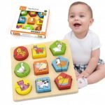 Thick 3D Educational Wooden Animals Farm Puzzle. This puzzle features various farm animals and encourages children to match the shapes of the animals, promoting cognitive development, shape recognition, and fine motor skills.
