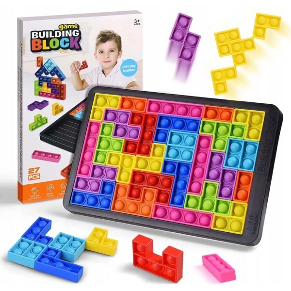 Toy Bubbles Tetris Pop It Puzzle 3in1 – A 3-in-1 toy combining Tetris puzzle, pop-it sensory fun, and bubble play, perfect for stress relief and cognitive development.
