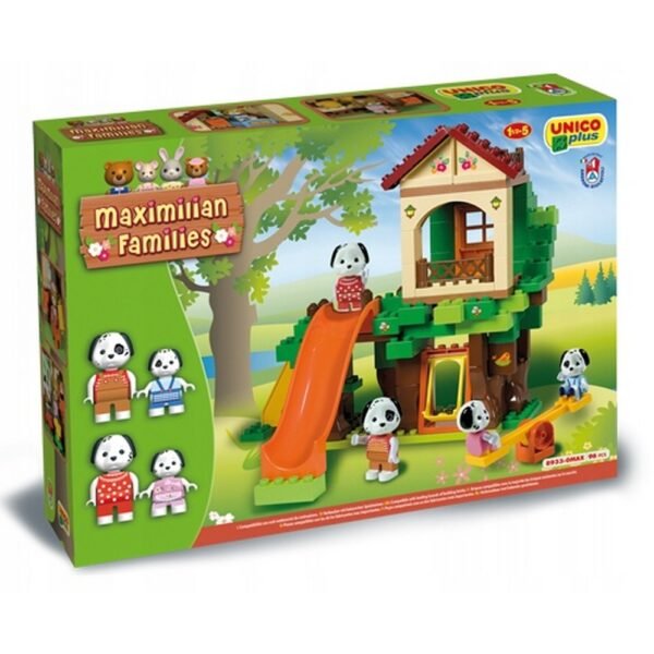 A versatile construction set to build a treehouse playground, designed for creative play and family fun with detailed block pieces.