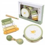 VIGA PolarB Musical Instruments Set – a colorful set featuring a tambourine, maracas, and other instruments, designed for children to explore music and rhythm. Perfect for early music education.
