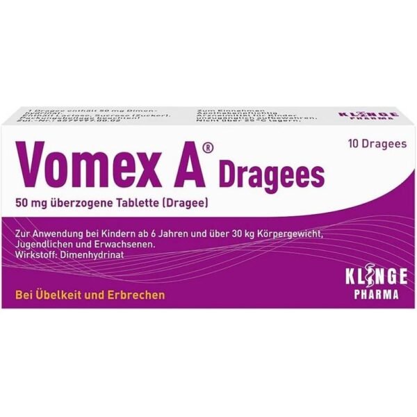 treatment of nausea-Vomex A Dragees, 10,vomiting of different origins-Vomex A Dragees, 10,travel nausea-Vomex A Dragees, 10,travel sickness-Vomex A Dragees, 10