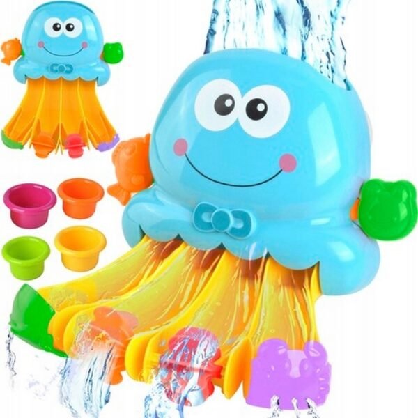 This fun octopus-themed bath toy features a mini slide that lets water flow down, creating a splash of excitement during bath time. Perfect for little ones, it encourages sensory play and motor skills development while keeping kids entertained.