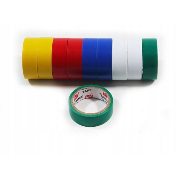 Waterproof insulating tape, strong and colorful, made of durable PVC. Ideal for electrical repairs, insulation, and sealing, this tape is both functional and vibrant.