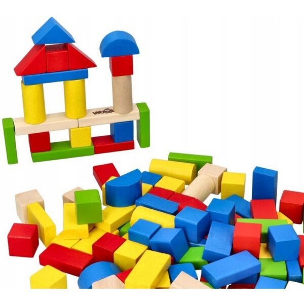 A large XXL set of Montessori-style wooden blocks designed for building towers, sorting, and enhancing cognitive skills, motor development, and problem-solving.