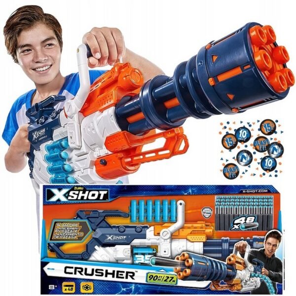 X-SHOT RIFLE CRUSHER MINIGUN + CONFETTI NERF — motorized minigun-style rifle from X-Shot, designed for rapid-fire action and fun Nerf-style battles. Includes confetti ammo for an exciting and colorful experience. Great for competitive play and outdoor adventures.