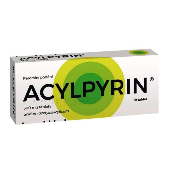 Acylpyrine 500 mg, 10 tablets – a pain reliever and anti-inflammatory medication containing acetylsalicylic acid (aspirin). It is used to reduce pain, fever, and inflammation, commonly for headaches, muscle pain, and minor aches.