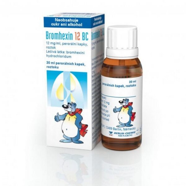 Bromhexine Berlin-Chemie Drops 30 ml – a mucolytic medication used to treat respiratory conditions with thick mucus, such as bronchitis. It helps to break down and loosen mucus, making it easier to expel.