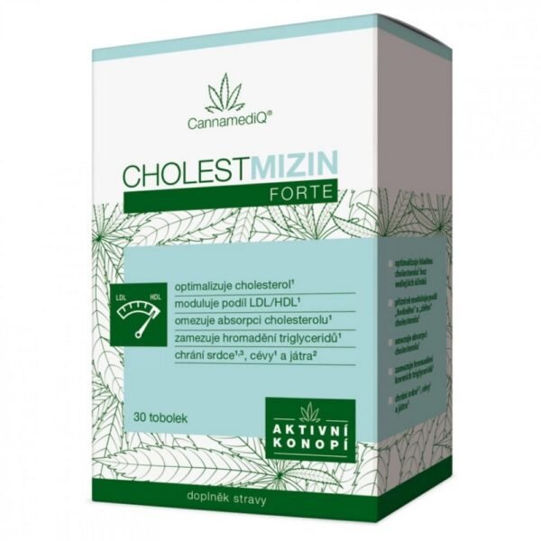Cannamediq Cholestmizin Forte is a dietary supplement aimed at supporting healthy cholesterol levels and cardiovascular function. It contains ingredients such as plant sterols, omega-3 fatty acids, and other heart-healthy components.