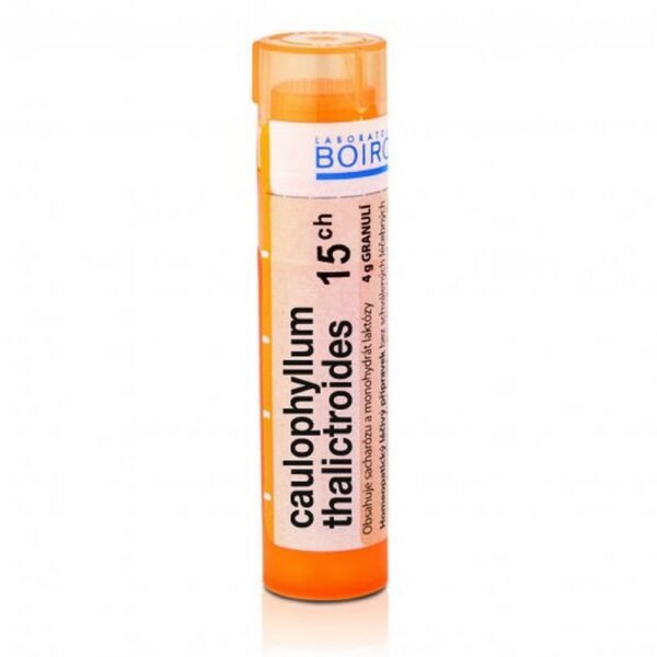 Caulophyllum thalictroides 15C is a homeopathic remedy used for conditions related to the female reproductive system, such as menstrual irregularities and labor-related issues. It comes in granules form, with a potency of 15C.