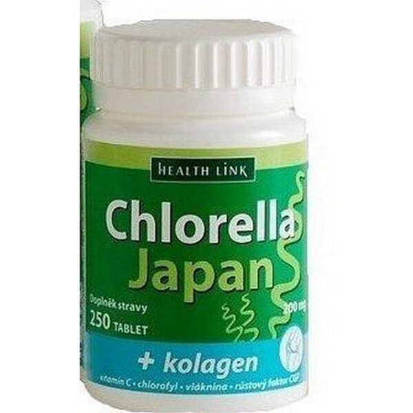 Chlorella Japan + Collagen Tbl. 250 – a dietary supplement combining chlorella, a nutrient-rich algae, with collagen to support detoxification, skin health, and overall vitality.