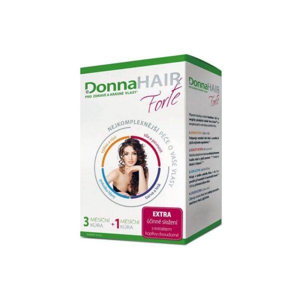 Donnahair Forte 4-month Capsule is a dietary supplement designed to promote hair growth and strengthen hair, containing a blend of vitamins, minerals, and plant extracts.