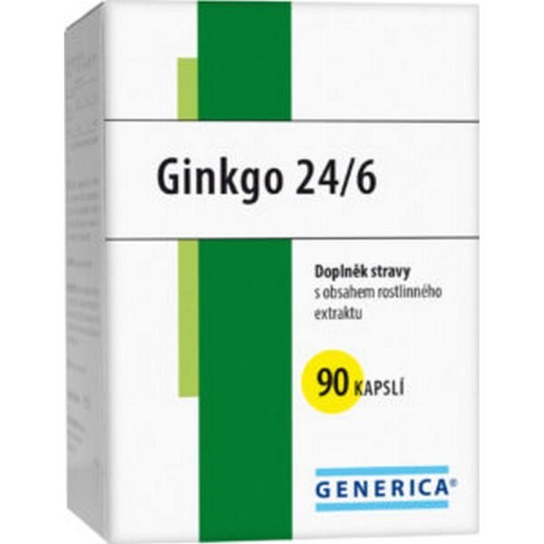 Ginkgo 24/6 Generica Capsules 90 – a supplement containing ginkgo biloba extract to support memory, cognitive function, and improve circulation.