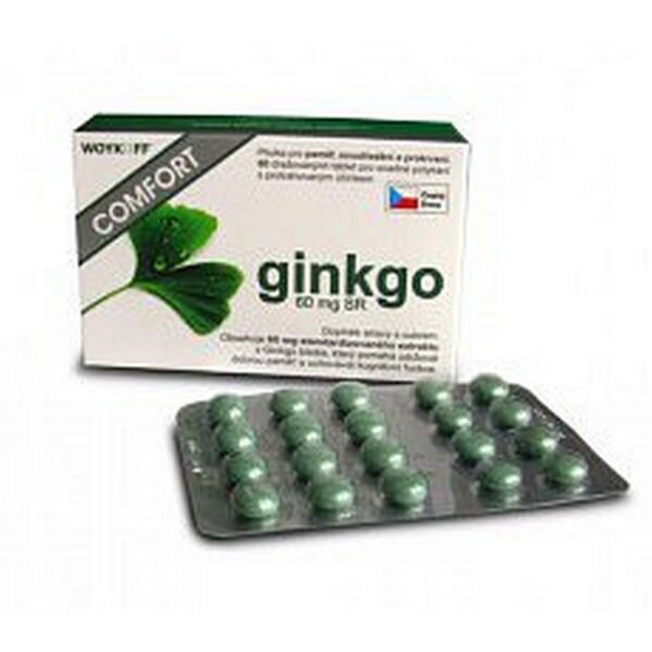 Ginkgo Comfort 60mg SR Tablets 60 – a sustained-release supplement containing ginkgo biloba extract to support memory, cognitive function, and improve circulation.