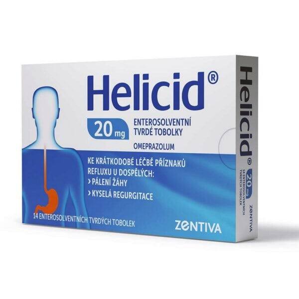 Helicid 20 mg, 14 Capsules – a medication used to treat acid-related stomach disorders, such as gastric ulcers, acid reflux, and gastroesophageal reflux disease (GERD).