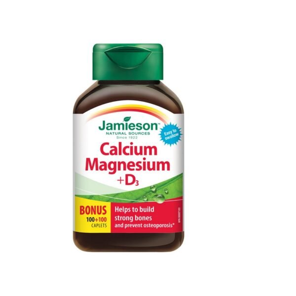Jamieson Calcium Magnesium and Vitamin D3 is a dietary supplement that supports bone health, muscle function, and overall vitality. The combination of calcium, magnesium, and vitamin D3 helps maintain strong bones and supports proper calcium absorption.