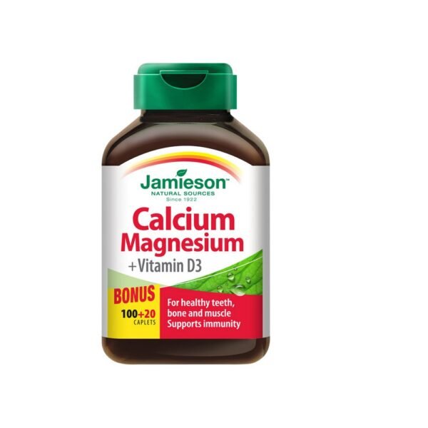 Jamieson Calcium Magnesium with Vitamin D3 is a dietary supplement that supports bone health and muscle function. The combination of calcium, magnesium, and vitamin D3 helps maintain strong bones and promotes proper calcium absorption.