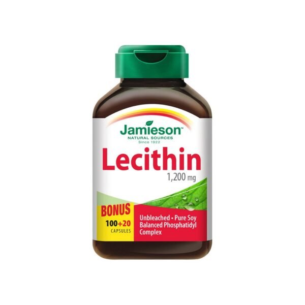 Jamieson Lecithin 1200 mg Capsules 120 – a supplement containing lecithin to support brain function, liver health, and lipid metabolism.