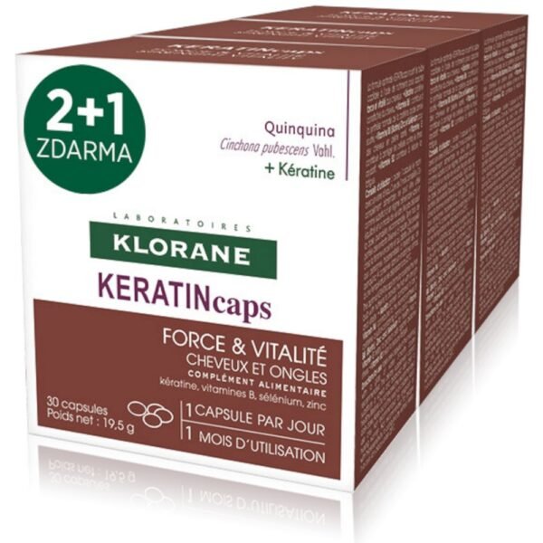 Klorane Keratincaps Hair and Nails – dietary supplement with 90 capsules. Strengthens hair and nails, promotes growth, and enhances their overall health.