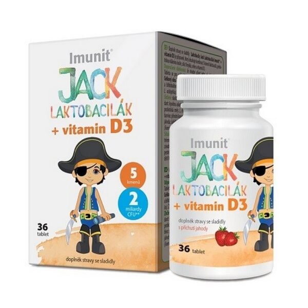 Lactobacilli Jack Lactobacillus Imunit + Vitamin D3 36 Tablets – a dietary supplement combining Lactobacillus probiotics with vitamin D3 to support the immune system and gut health. Convenient tablet form for daily immune support.