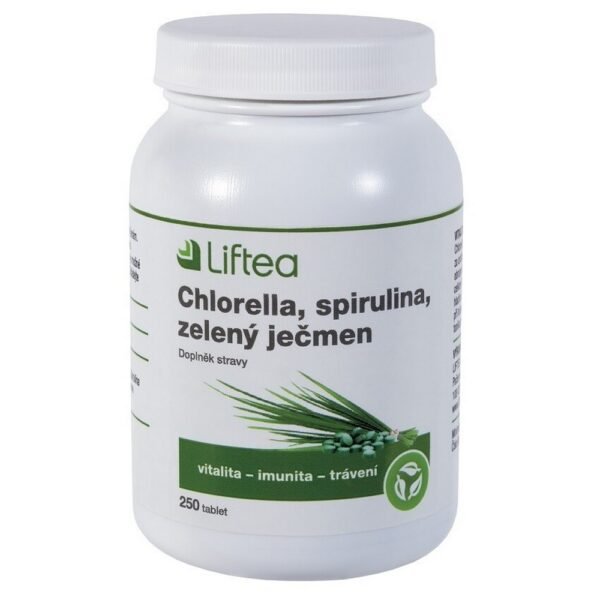 Liftea Chlorella/Spirulina/Green Barley Tablets 250 is a dietary supplement combining three powerful superfoods: chlorella, spirulina, and green barley. These nutrient-dense ingredients provide essential vitamins, minerals, and antioxidants, supporting detoxification, boosting immunity, and enhancing overall vitality.
